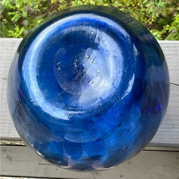 set of 2 vintage blue vases, blown glass swirl and stoneware - Picture 6 of 15